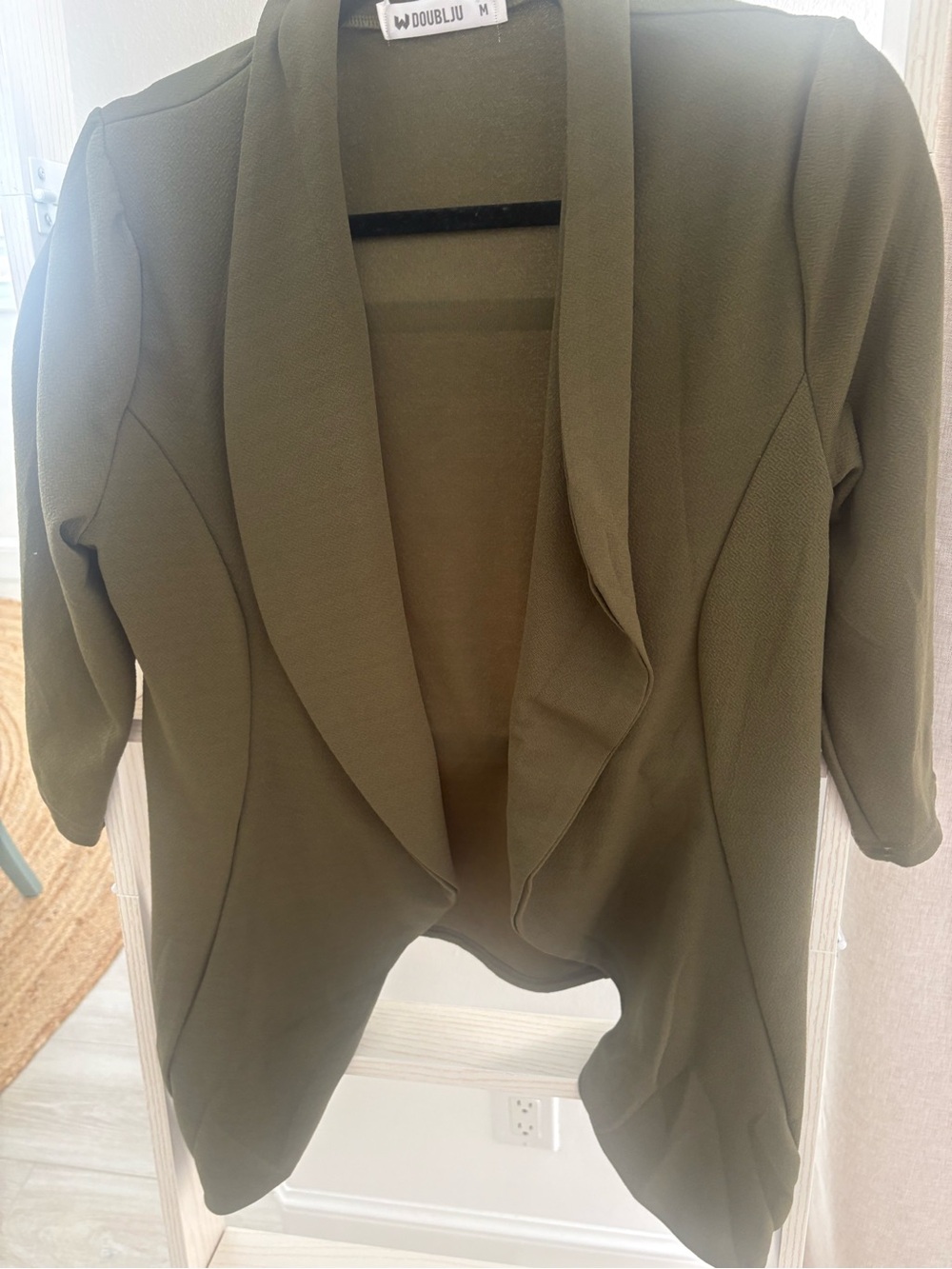Doublju Olive Green Open-Front Draped Blazer